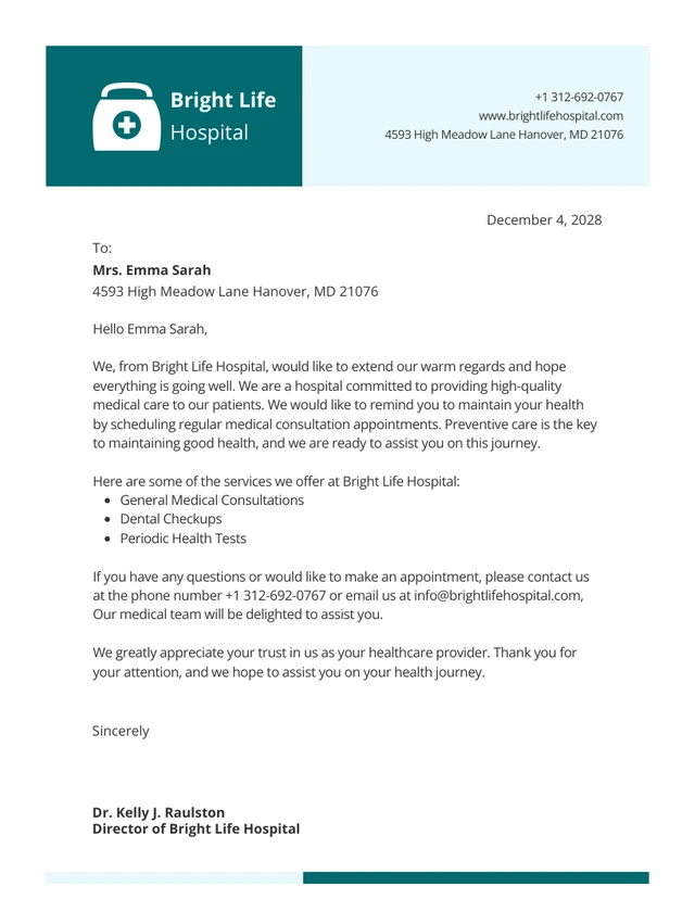 Minimalist Green Hospital Letterhead Template