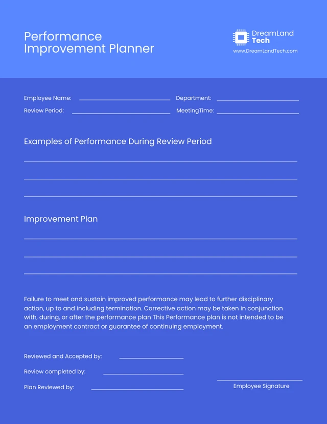 Light Blue Performance improvement Planner Template