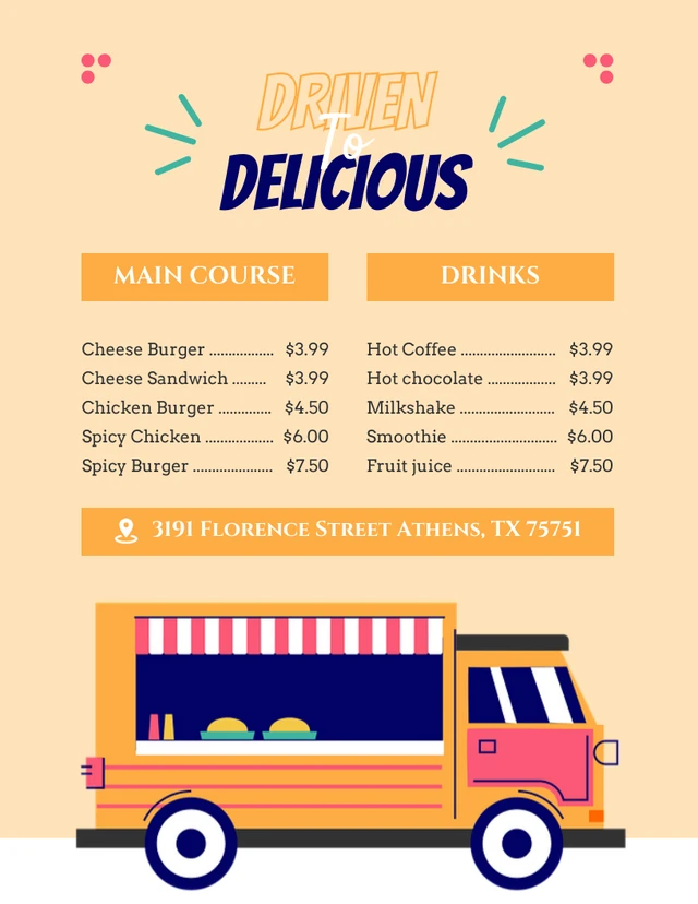 Yellow Playful Illustration Food Truck Menu Template