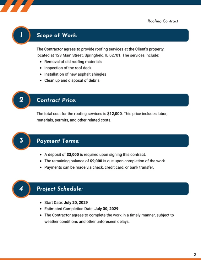 Roofing Contract Template - Page 2