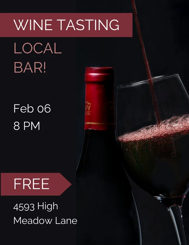 Black and Red Wine Tasting Local Bar Poster Template
