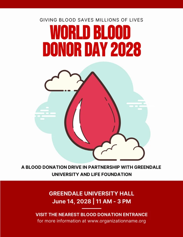 White And Red Illustration World Blood Donor Day Poster Template