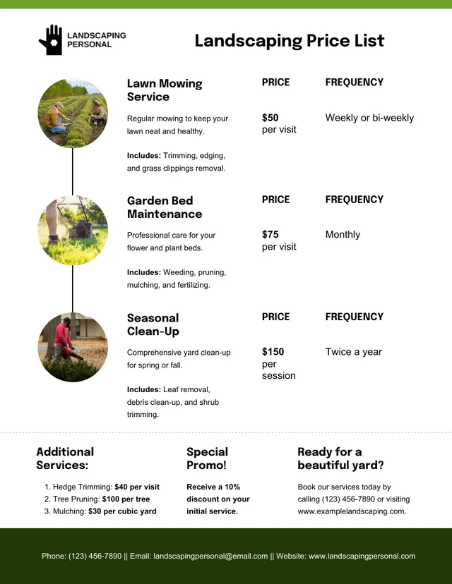 Landscaping Price List Template