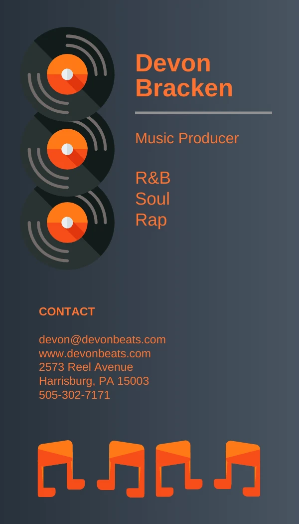 Orange Music Producer Business Card - Page 1