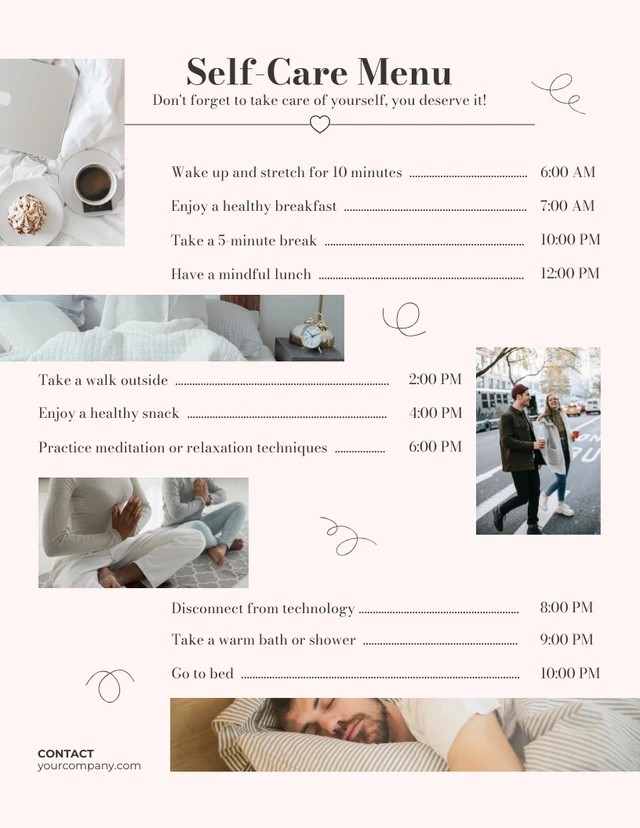 Soft Pink Self Care Schedule Template