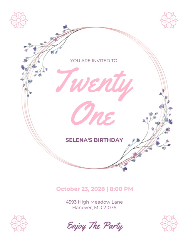 White Minimalist Aesthetic 21st Birthday Invitation Template