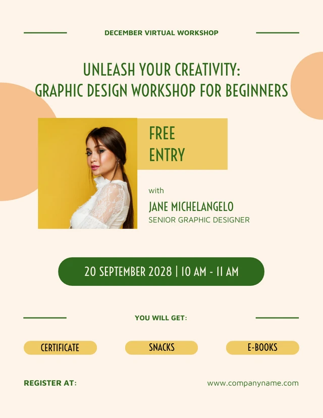 Elegant Green and Yellow Virtual Workshop Flyer Template
