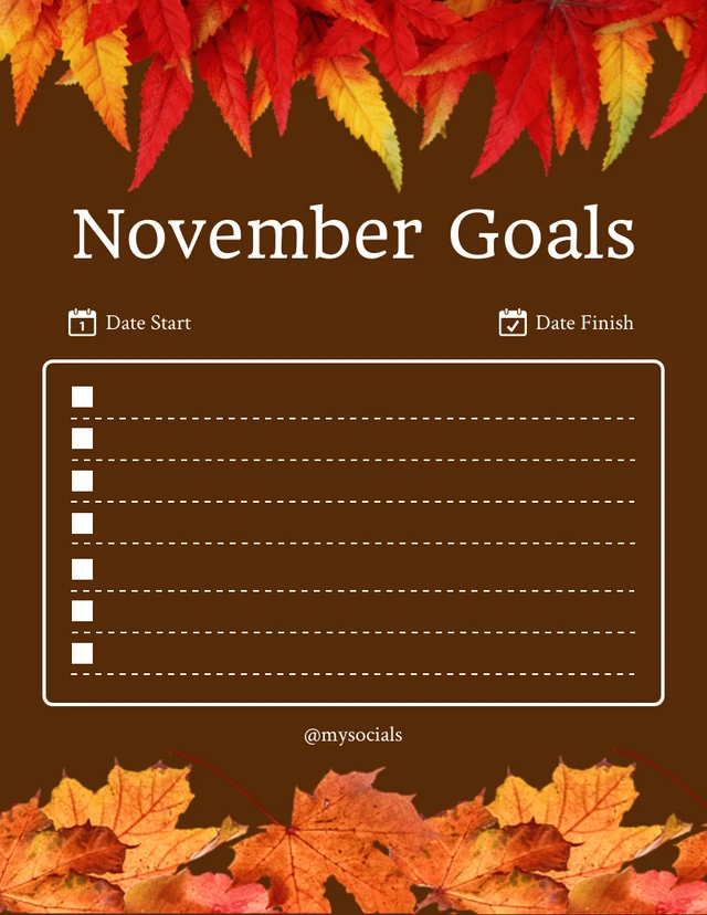 Brown Modern Autumn November Goals Template