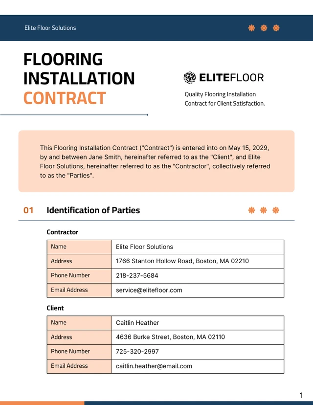 Flooring Installation Contract Template - Page 1