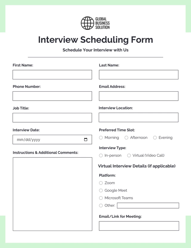 White Minmalist Appointment Forms Template