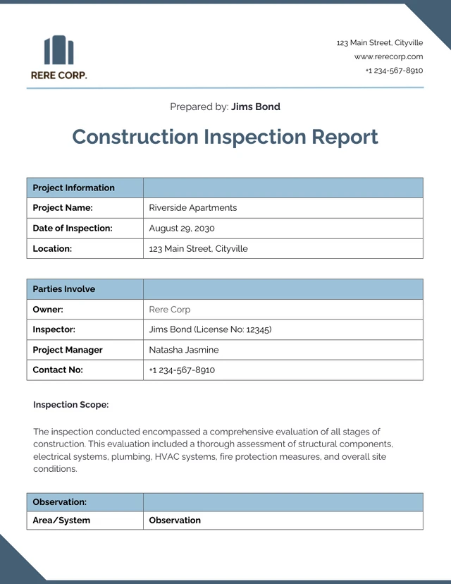 Construction Inspection Report Template