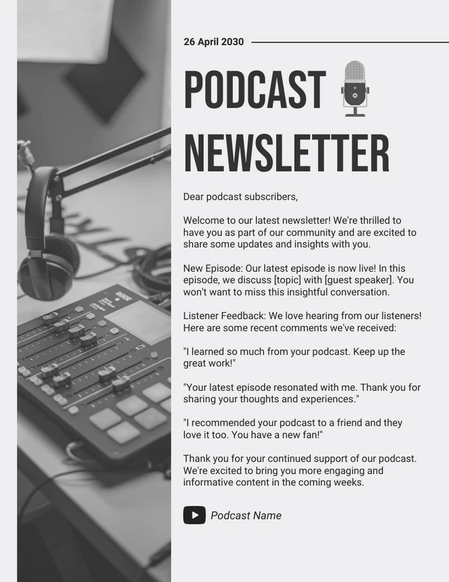 Grey And Black Simple Podcast Email Newsletter