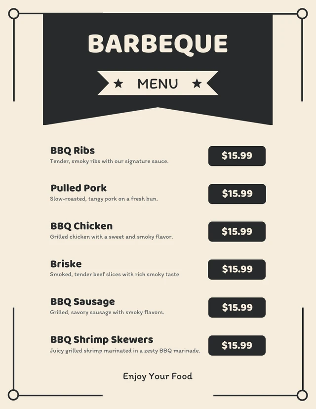 Black Cream Classic BBQ Food Menu Template