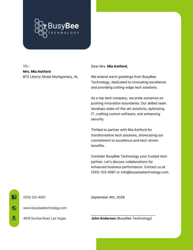 Modern Dark Blue Green Company Letterhead Template