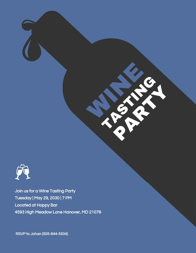 Blue And Black Simple Wine Tasting Invitation Template