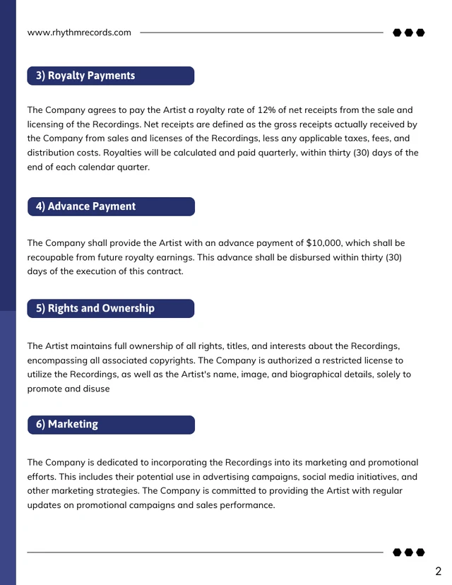 Music Royalty Contract Template - Page 2