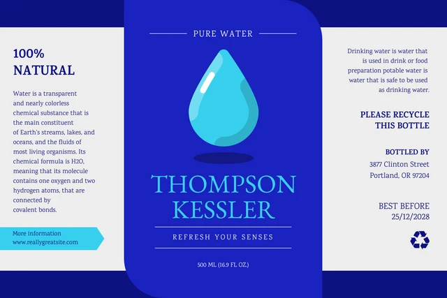 Vibrant Blue Simple Water Bottle Label Template