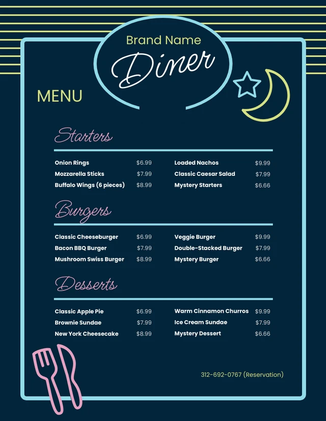 Neon Classic Diner Menus Template