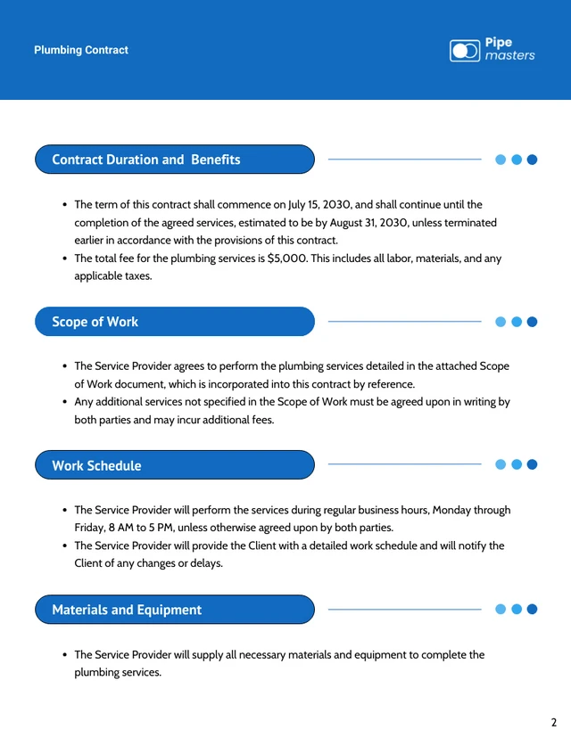 Plumbing Contract Template - Page 2