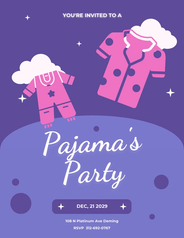 Pink And Purple Pajama Party Invitation Template