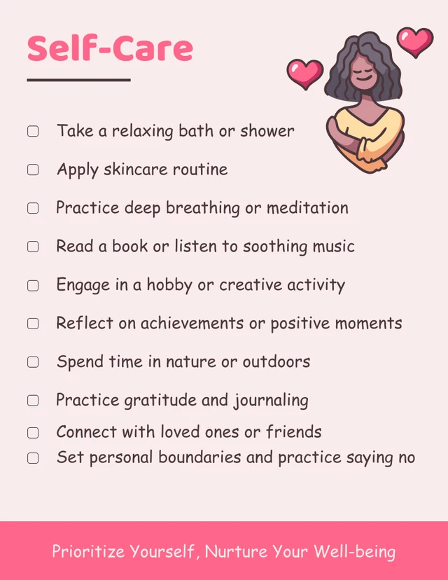 Pink Pastel Minimalist Simple Illustration Daily Self-Care Checklist Template