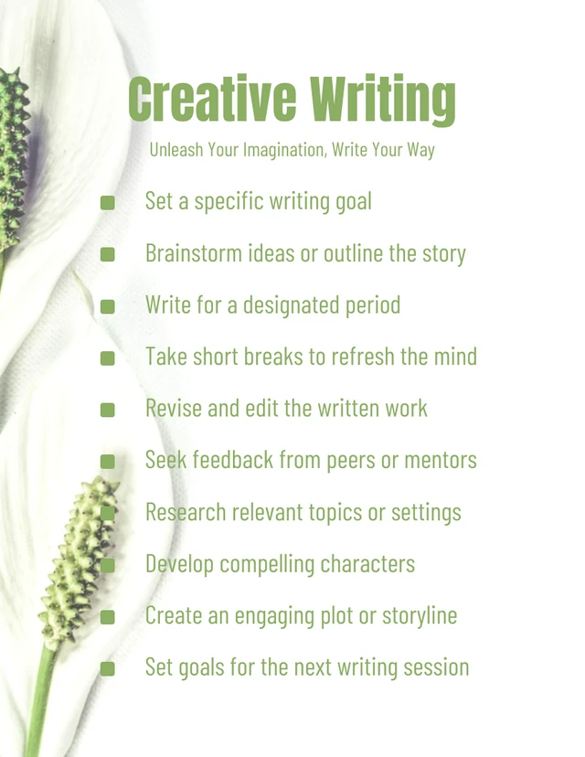 White And Green Simple Creative Writing Daily Checklist Template