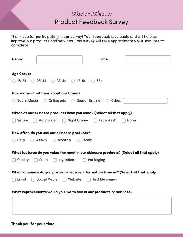 Pink Minimalist Survey Form Template