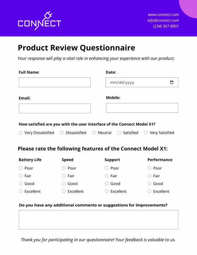 Vibrant Modern Simple Questionnaire Form Template