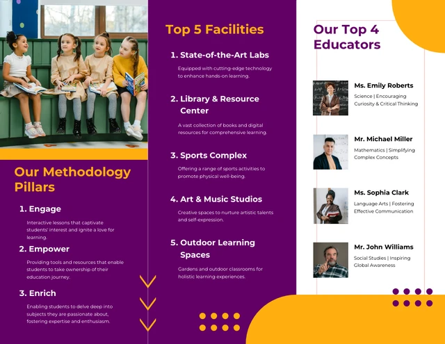 Modern Purple White and Yellow School Tri-fold Brochure - Page 2