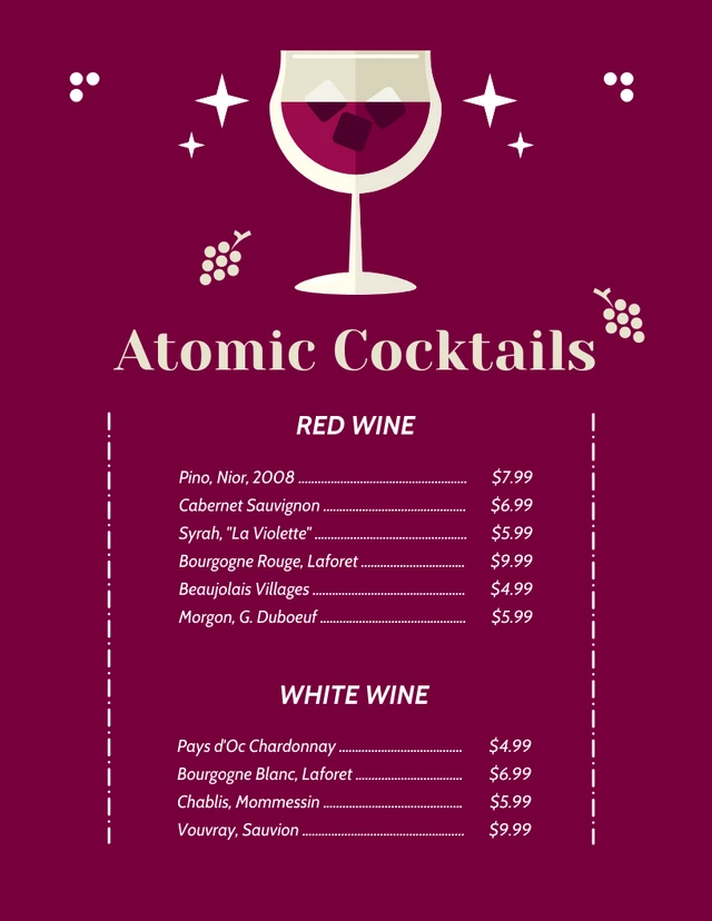 Red Classic Elegant Wine Menu Template