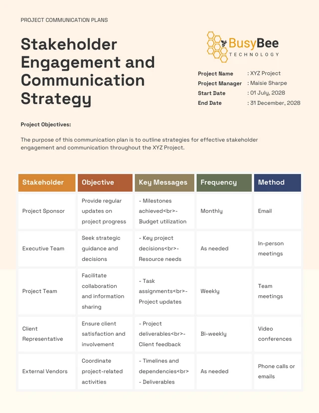 Cream Simple Project Communication Plans Template