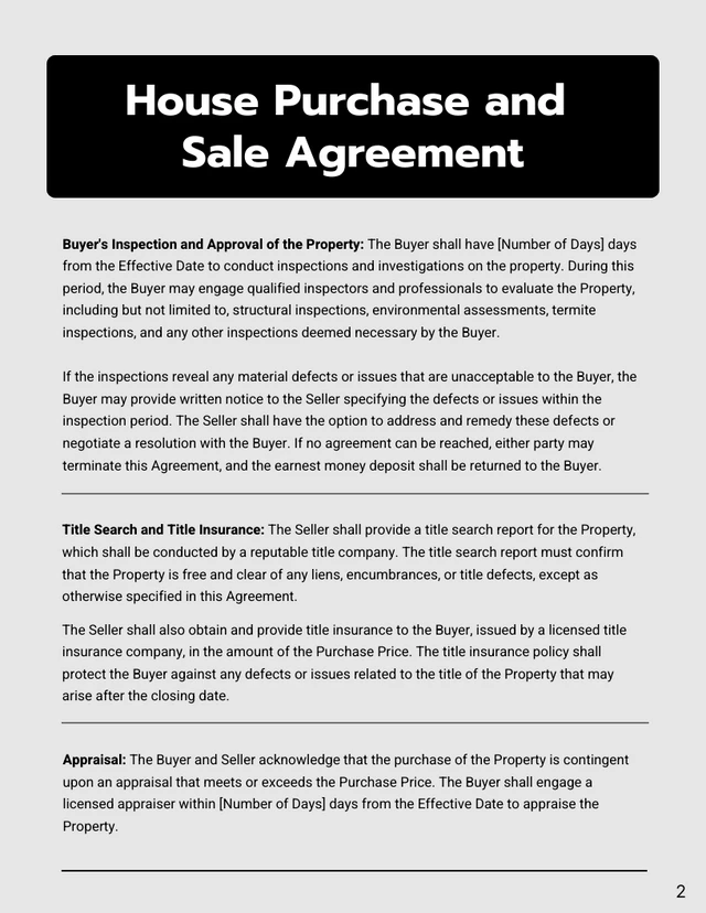 Simple House Purchase and Sale Contract Template