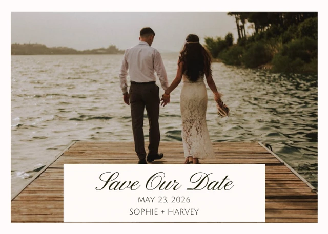 Cream Minimalist Wedding Save The Date Postcards - Page 1