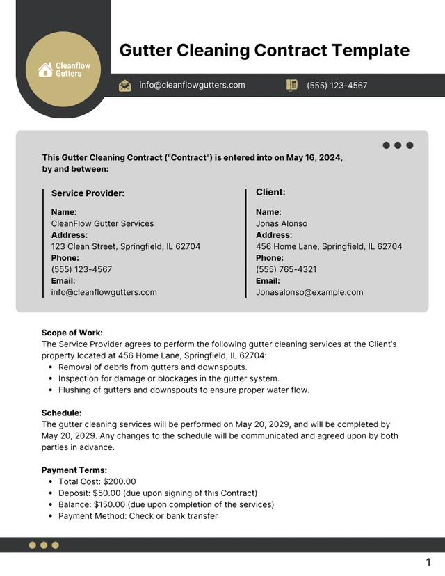 Gutter Cleaning Contract Template - Page 1