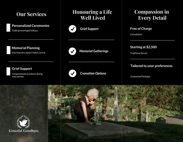 Simple Dark Blue Funeral Service Tri-fold  Brochure - Page 2