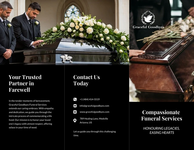 Simple Dark Blue Funeral Service Tri-fold  Brochure - Page 1