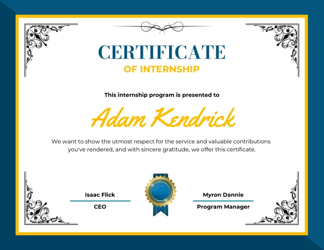 Blue Classic Ornament Internship Certificate Template