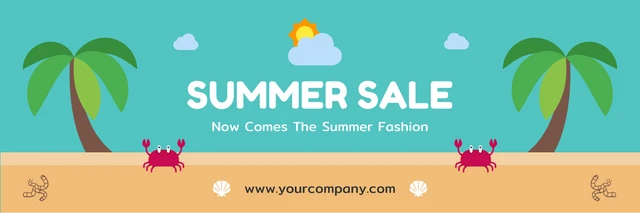 Blue And Beige Playful IllustrationBeach Summer Sale Holiday Banner Template