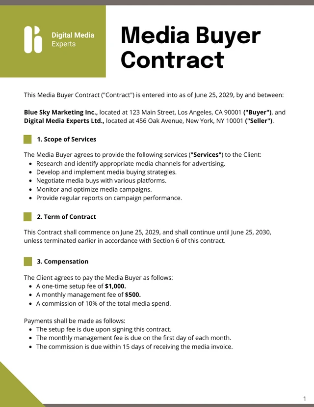 Media Buyer Contract Template - Page 1