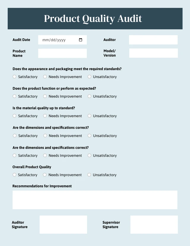 Simple Turquoise Audit Forms Template