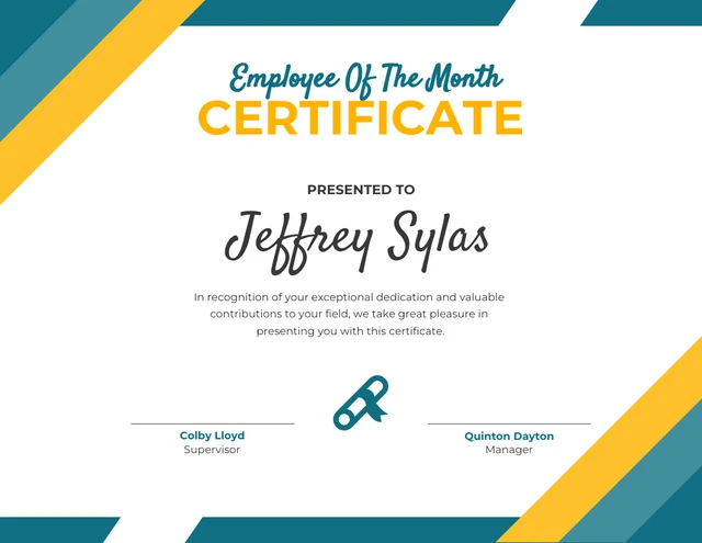 White And Teal Abstract Geometric Employee-Of-The-Month Certificate Template