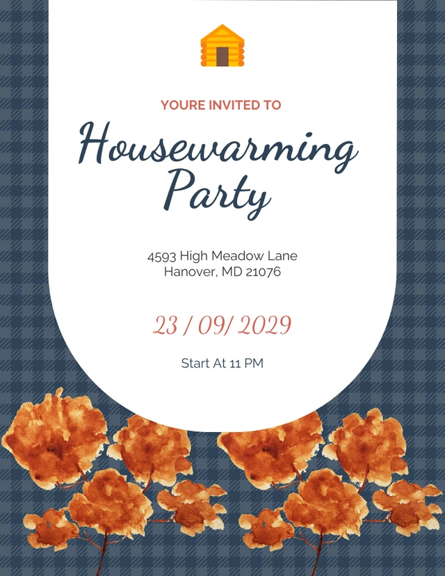 Dark Blue Simple Invitation Housewarming Template