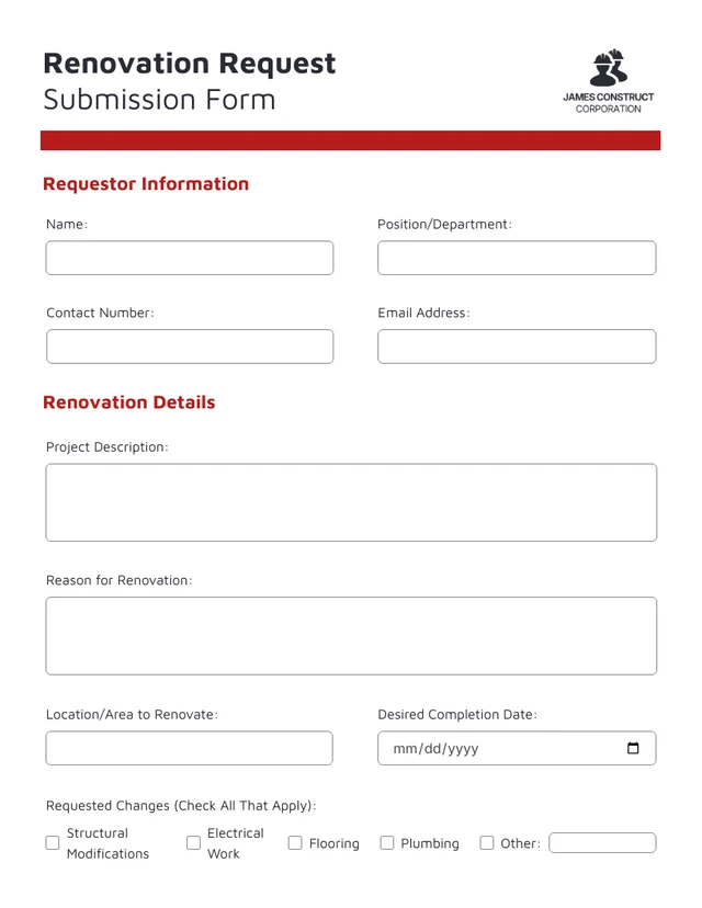 White Red Construction Form Template