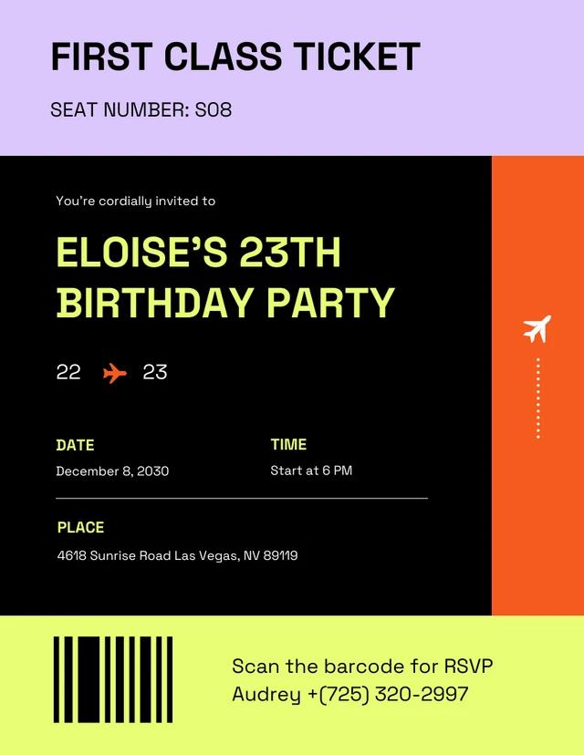 Black Neon Colorful Boarding Pass Invitation Letter Template