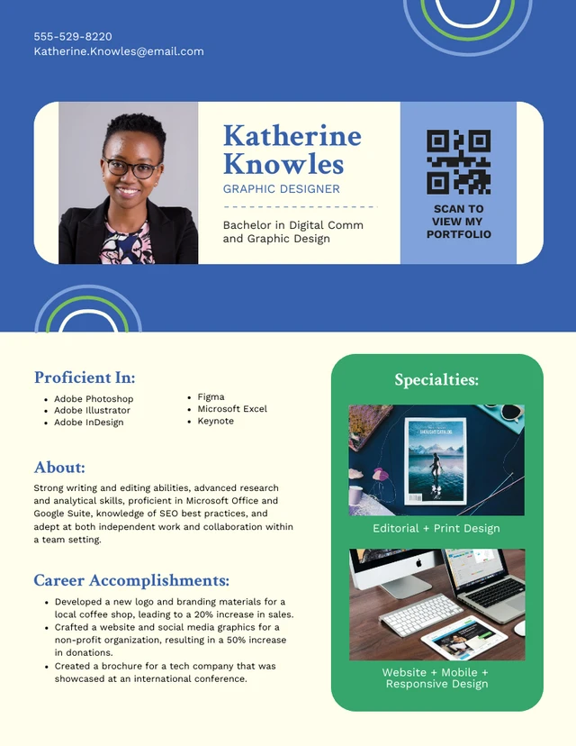 Graphic Design Resume Blue and Green Ticket  Template
