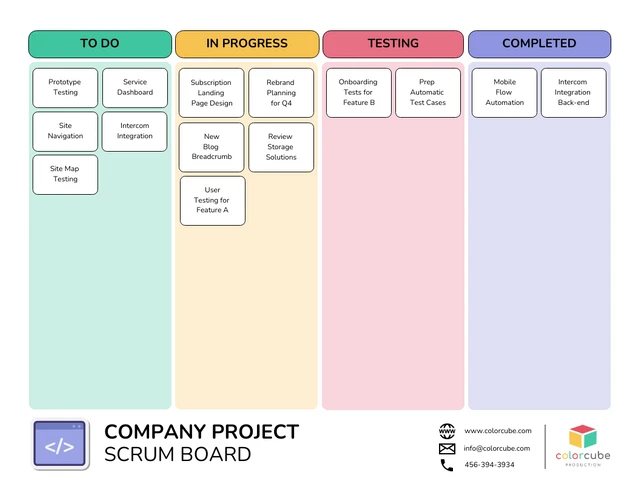 Light Pastel Company Project Scrum Board Template