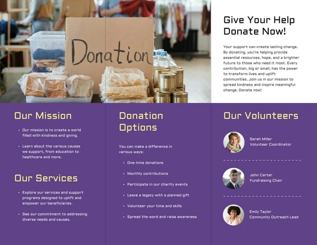 Purple and Yellow Charity Fundraising Tri-fold Brochure - Page 2