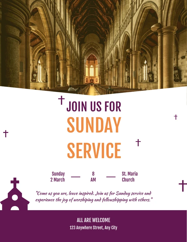 Yellow Violet Church Poster Sunday Service Template
