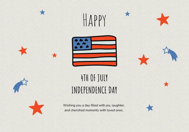 Beige Red and Blue 4th of July Independence Day Card Template
