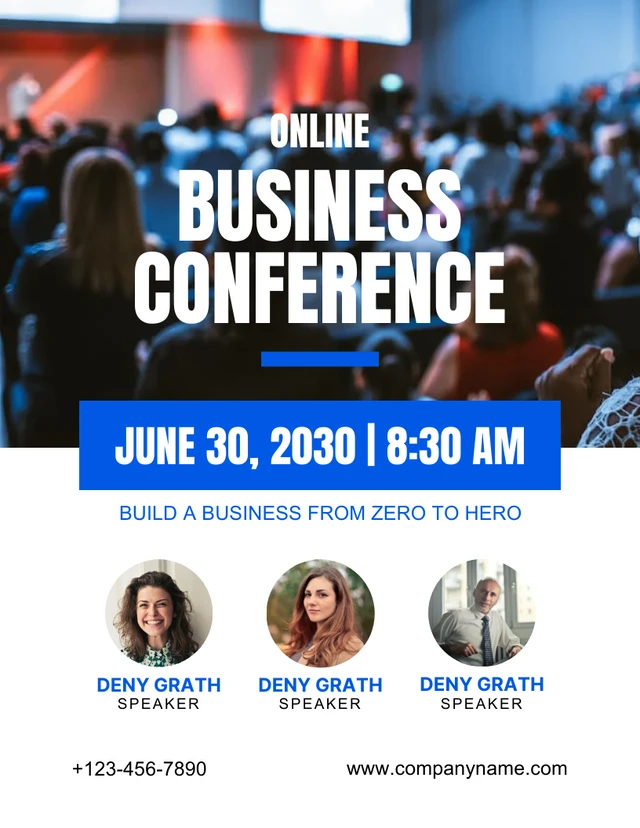 White And Blue Simple Online Business Conference Poster Template